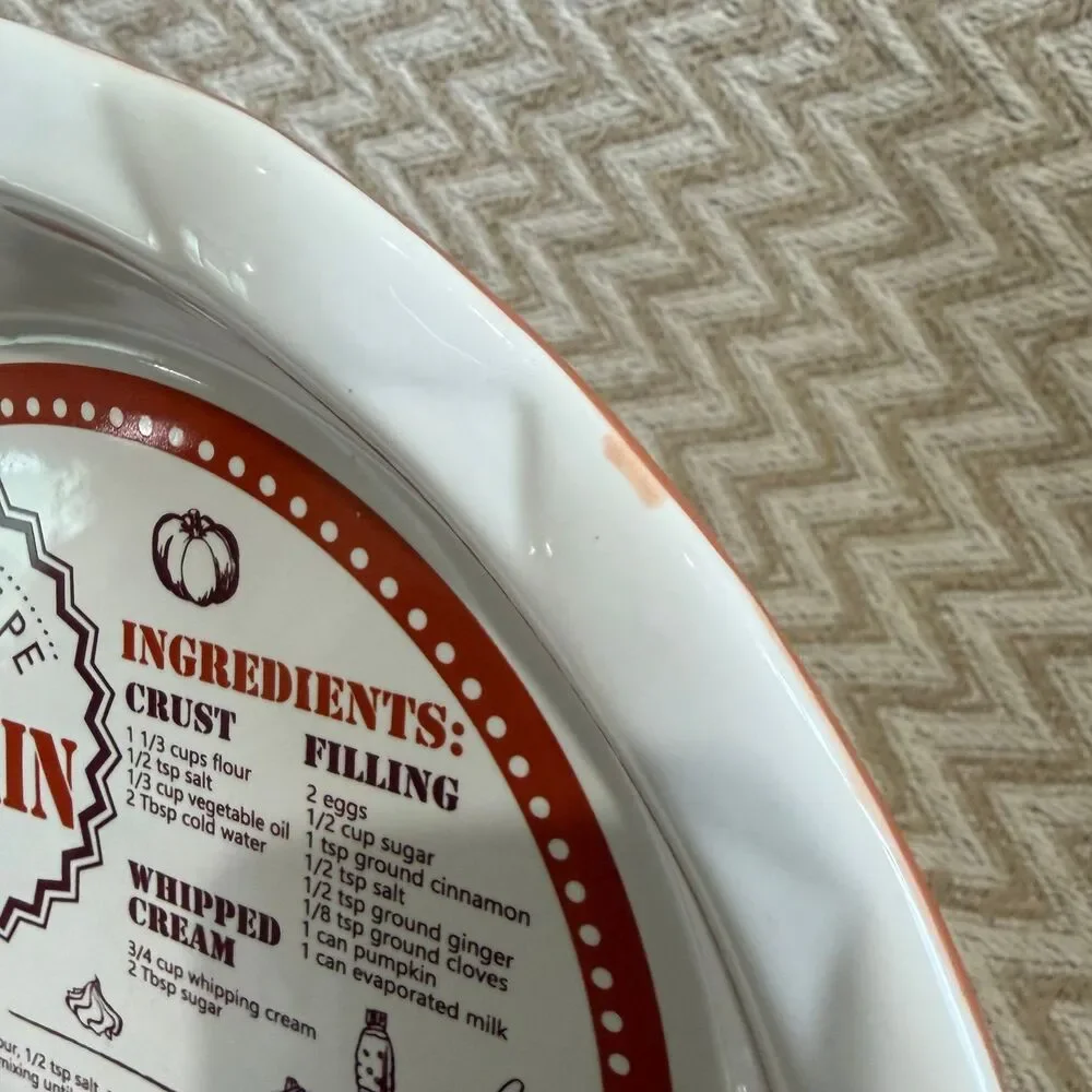 Pumpkin Pie Ceramic Recipe Pie Plate Dish